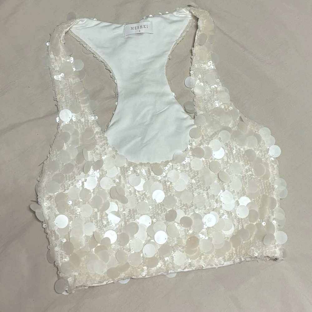 Meshki Maude White Sequin Crop Top